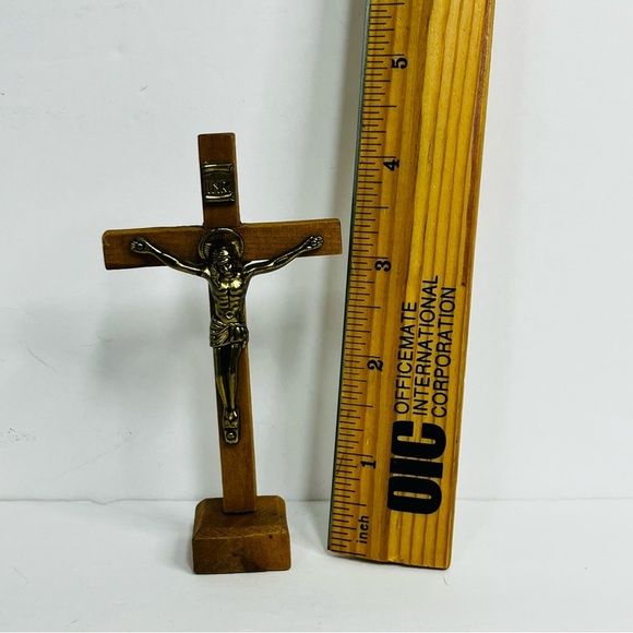 crucifix inri table top wood and metal 4.5 inch lw jesus catholic christian - Picture 2 of 5